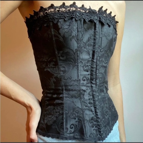 Frederick's of Hollywood Tops - Fredericks of Hollywood Black Satin Jacquard Floral Corset Size 32 Vintage Style